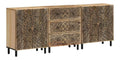3er Beistellschranke aus massivem Mangoholz 60 x 33 x 75 cm mit Eisenbeinen, Sideboard, Kommode, Anrichte, Buffet, Aufbewahrung und Stauraum fur Wohnzimmer, Flur, Deko