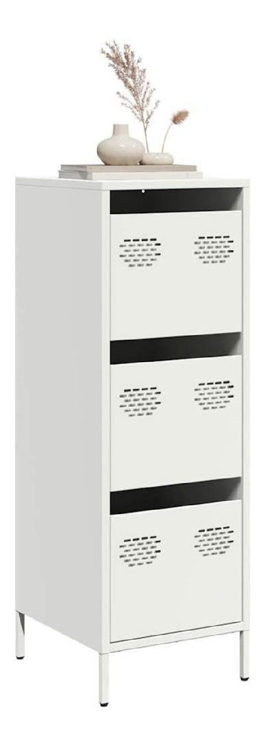 Highboard Wei 39x35x103,5 cm, Kaltgewalzter Stahl, mit 3 Schubladen, viel Stauraum, vielseitig einsetzbar als Sideboard Buffet Cabinet fur Wohnzimmer, Buro