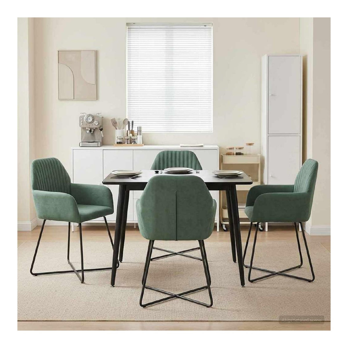 Esszimmerstuhle 4er Set Samt Meergrun 55 x 50 x 84 cm mit ergonomischer Ruckenlehne, bequemen Armlehnen, stabilem Metallgestell, gepolstertem Sitz, modernem Design fur Kuche und Wohnzimmer