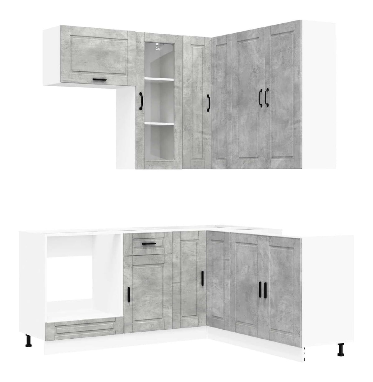 Kuchenschrank-Set 8-TLG. Betongrau Holzwerkstoff mit Verstellbaren Fu en und Wandbefestigung