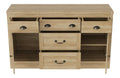 Sideboard,Aufbewahrungsschrank mit 5 Schubladen und 2 Turen,Kuchenschrank mit Bogenformiges Design Griff,135x39.8x80cm,Moderner Industriewind,Buffets fur Kuche,Wohnzimmer, Holzfarbe