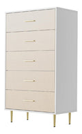 Schmale Holzkommode Mit 5 Schubladen - Hoher Aufbewahrungsschrank Mit Goldfarbenen Metallgriffen Und Eleganten Standfu en, Vielseitig Einsetzbar Fur Schlafzimmer, Wohnzimmer Oder Flur
