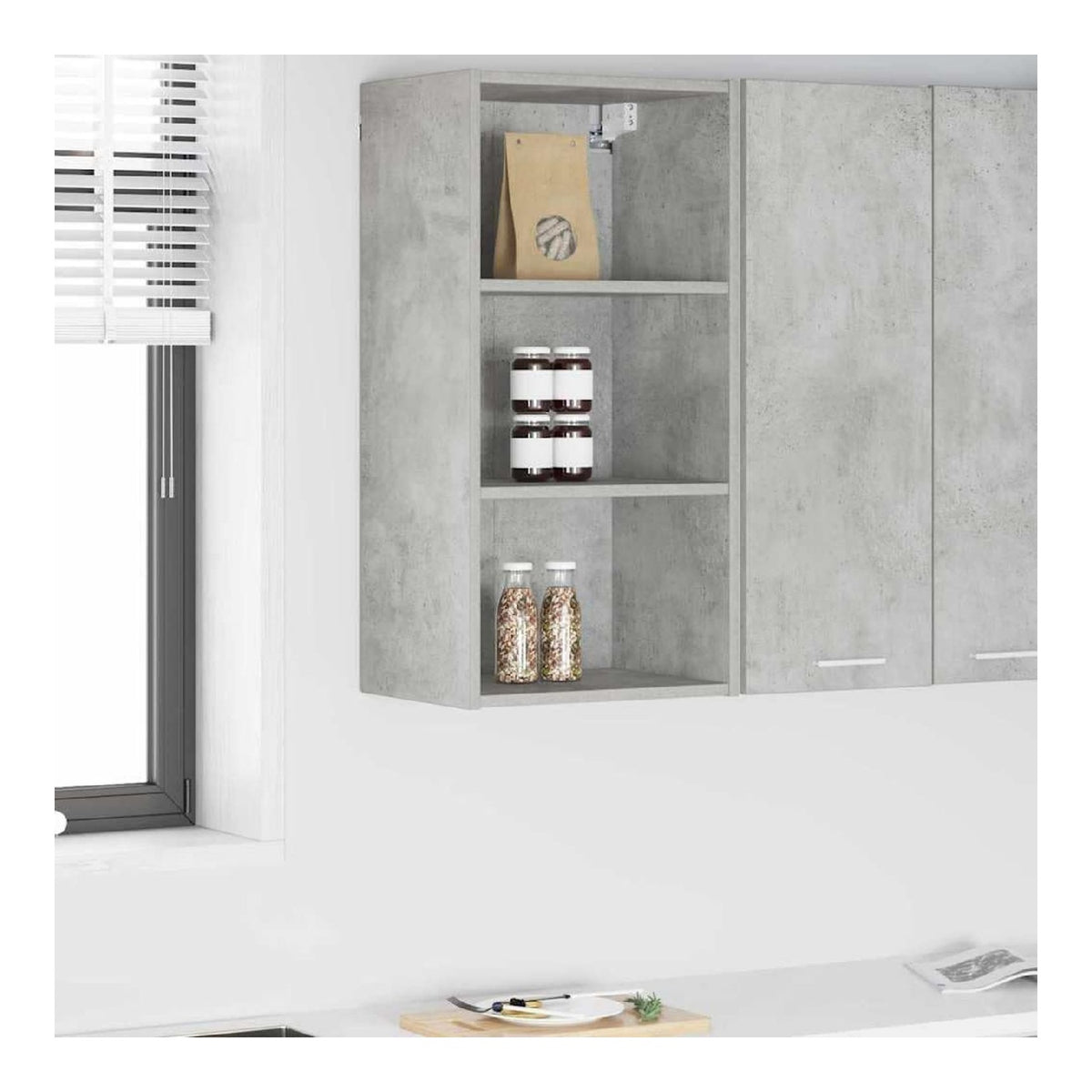 Hangeschrank Betonoptik grau aus Spanplatte, 40 x 29,5 x 80 cm, fur Kuchenvorrat Lagerraum fur Tafelgeschirr passend fur Arbeitsplatte und Mikrowelle im Innenbereich fleckenresistent