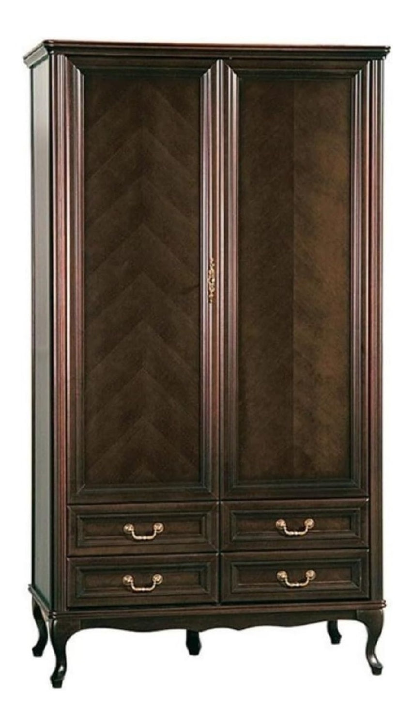 Luxus Jugendstil Schlafzimmerschrank Dunkelbraun 114,5 x 60 x H. 206 cm - Massivholz Kleiderschrank mit 2 Turen und 4 Schubladen - Barock & Jugendstil Schlafzimmer Mobel