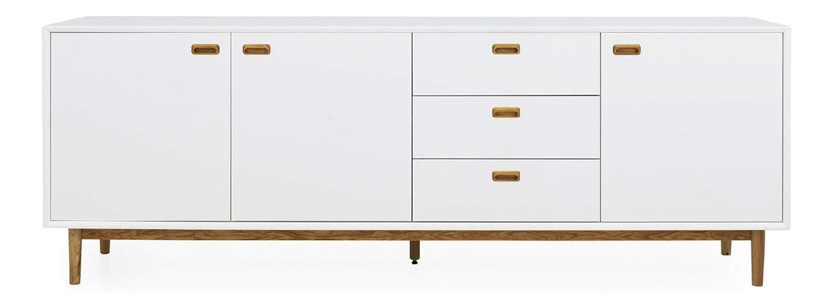 TENZO 4776-005 Svea Designer Sideboard 3 Turen, 3 Schubladen, wei /Eiche, MDF und Spanplatte lackiert massiv geolt, 80 x 225 x 44 cm (HxWxD)