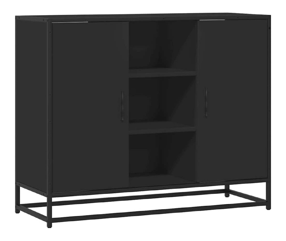 Black Engineered Wood & Metal Sideboard, 92x35x76 cm