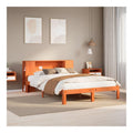 Massivholzbett aus Kiefernholz, wachsbraun, mit Regal-Kopfteil, 135x190 cm Bett, stabiles Plattformgestell fur Schlafzimmermobel, ohne Matratze, platzsparend