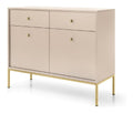 Kommode Sideboard 104cm in beige, Fu gestell schwarz, Griffe goldfarben