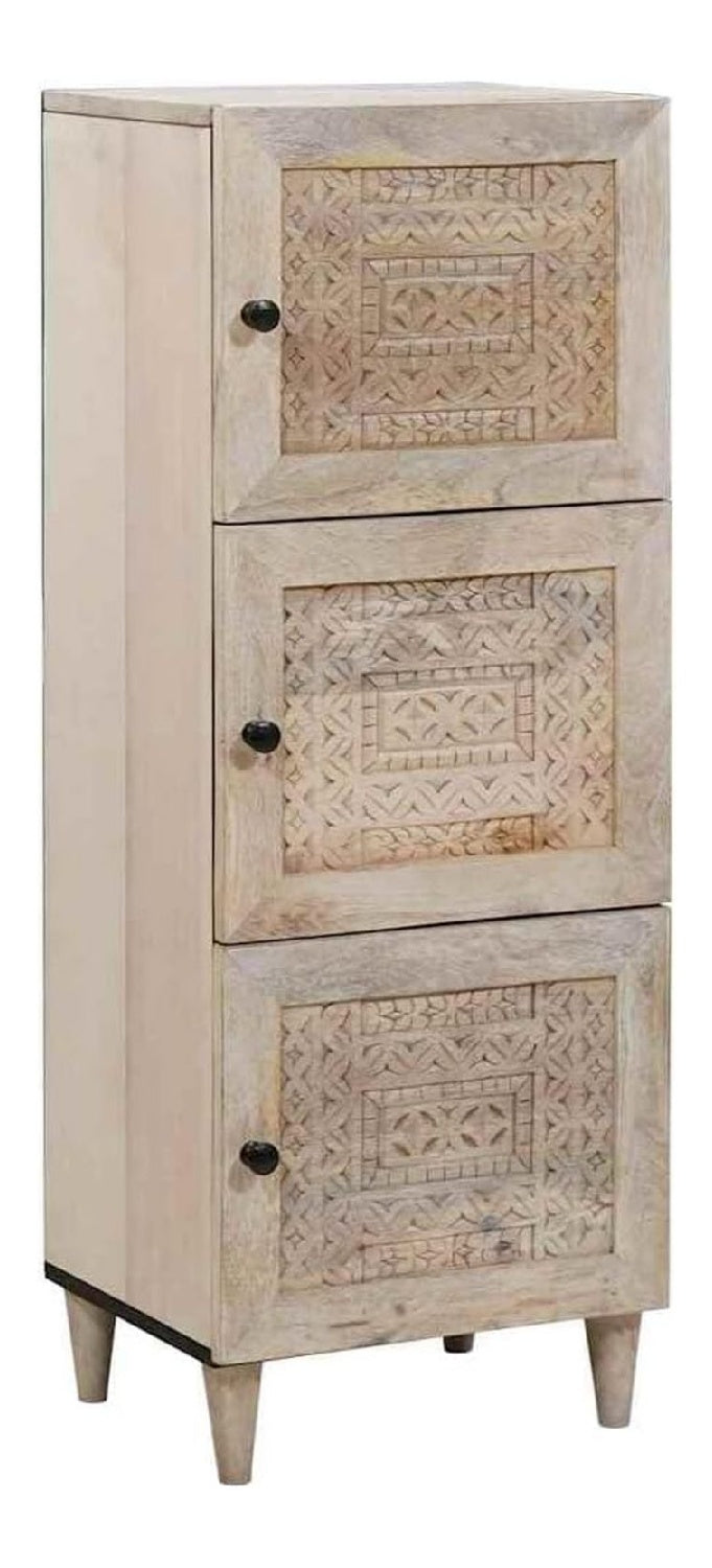 Hochschrank Hochboard Wei aus massivem Mangoholz 40 x 33,5 x 110 cm mit 3 Einlegeboden fur Wohnzimmer Buro Flur und Kuchen Stauraum Ordnung