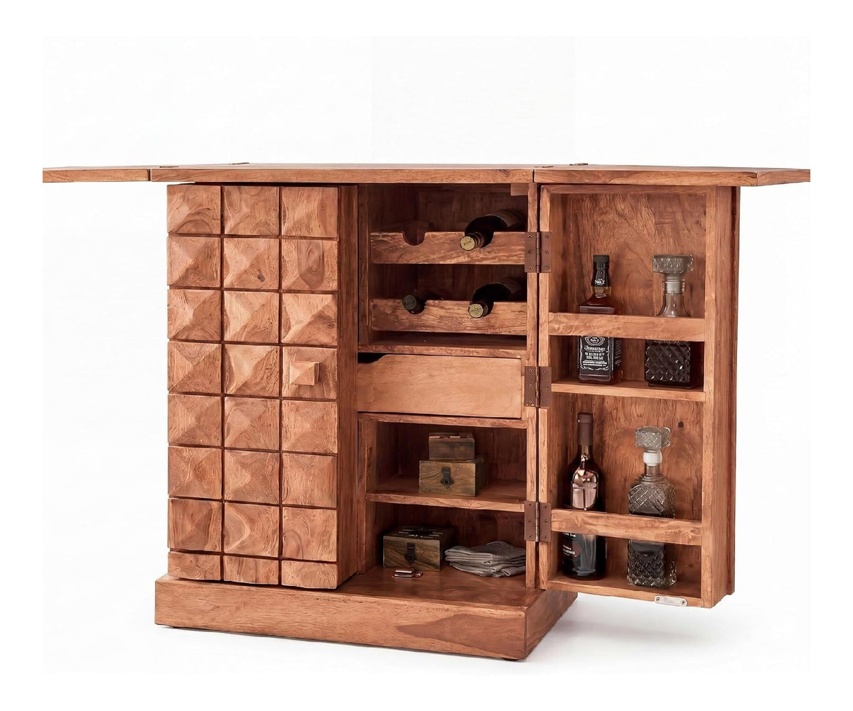 Hausbar 65x50x91 cm Akazie Massivholz Ausklappbar, Weinbar