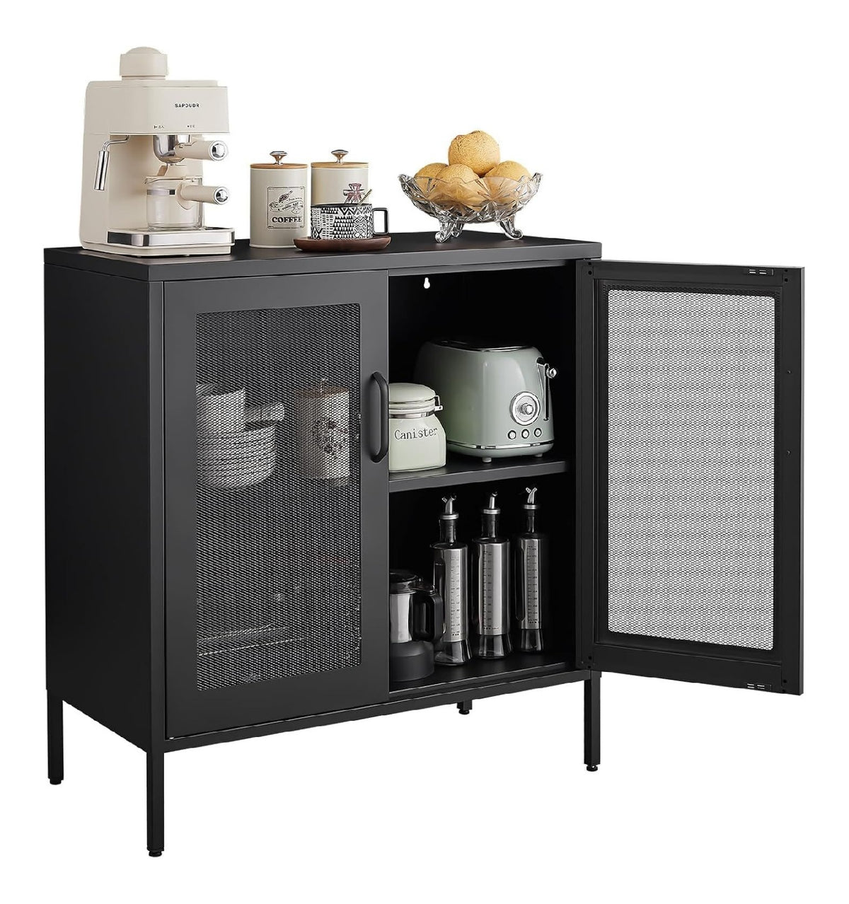 Buffetschrank, moderner Industriestil, Sideboard, Buffetschrank, mit verstellbaren Regalen, Credenza fur Wohnzimmer, Kuche, Esszimmer, Bauernhaus, Schwarz