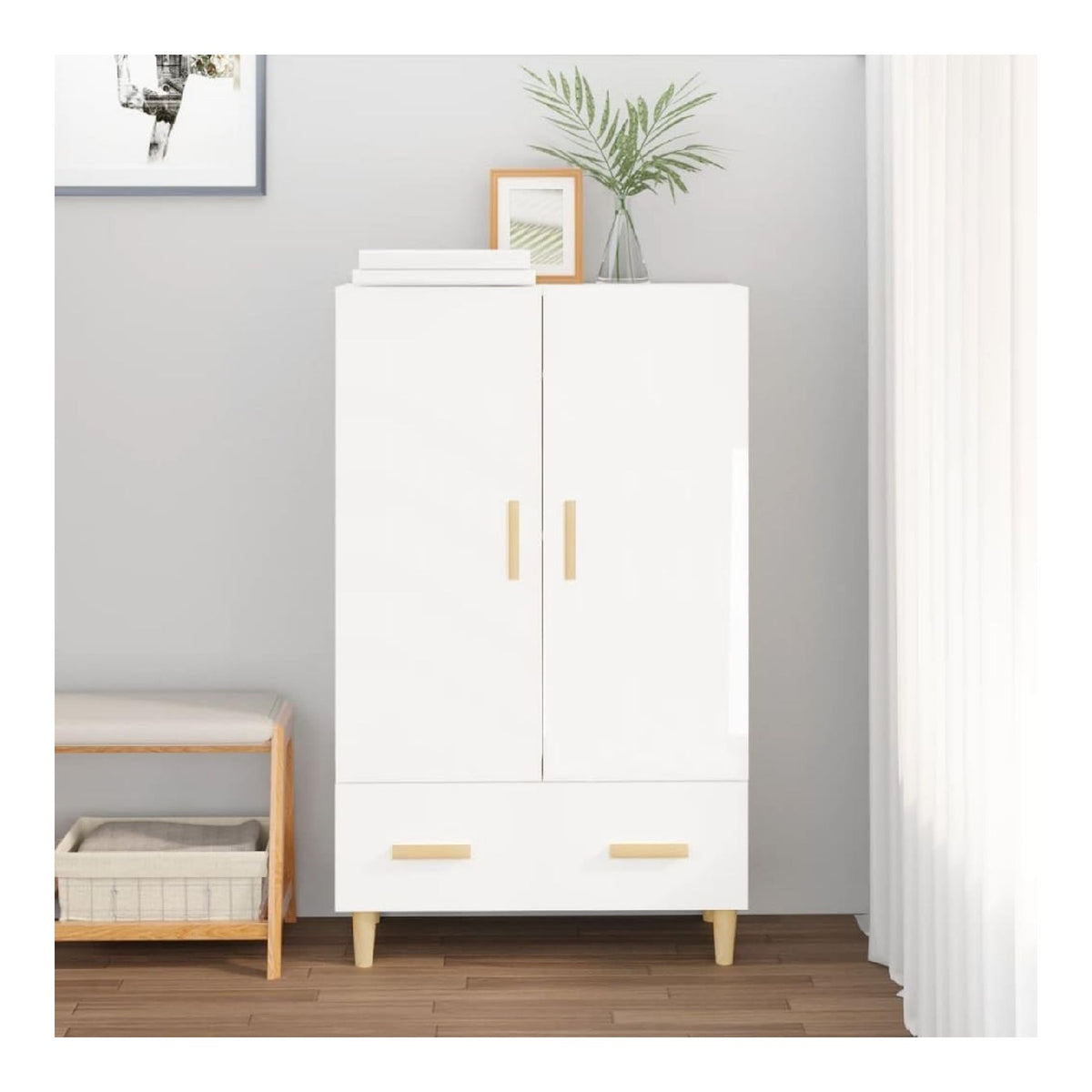 Schranke & Aufbewahrung, Buffets & Sideboards, Highboard Hochglanz Wei 70x31x115 cm, Holzwerkstoff