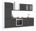 8-TLG. Kuchenschrank-Set Kalmar Schwarz Holzwerkstoff mit vielseitigem Stauraum fur Kuchen, Unterschranke, Hangeschranke, Vorratsschrank, Sideboard, Kommode, Buffet, Hochschrank