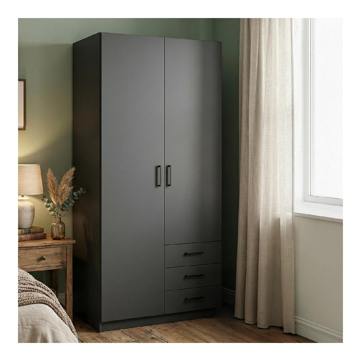 Kleiderschrank 2 Turen Mare, Schlafzimmermobel, Schrank, Garderobe, 99x50 h200 cm, Grau
