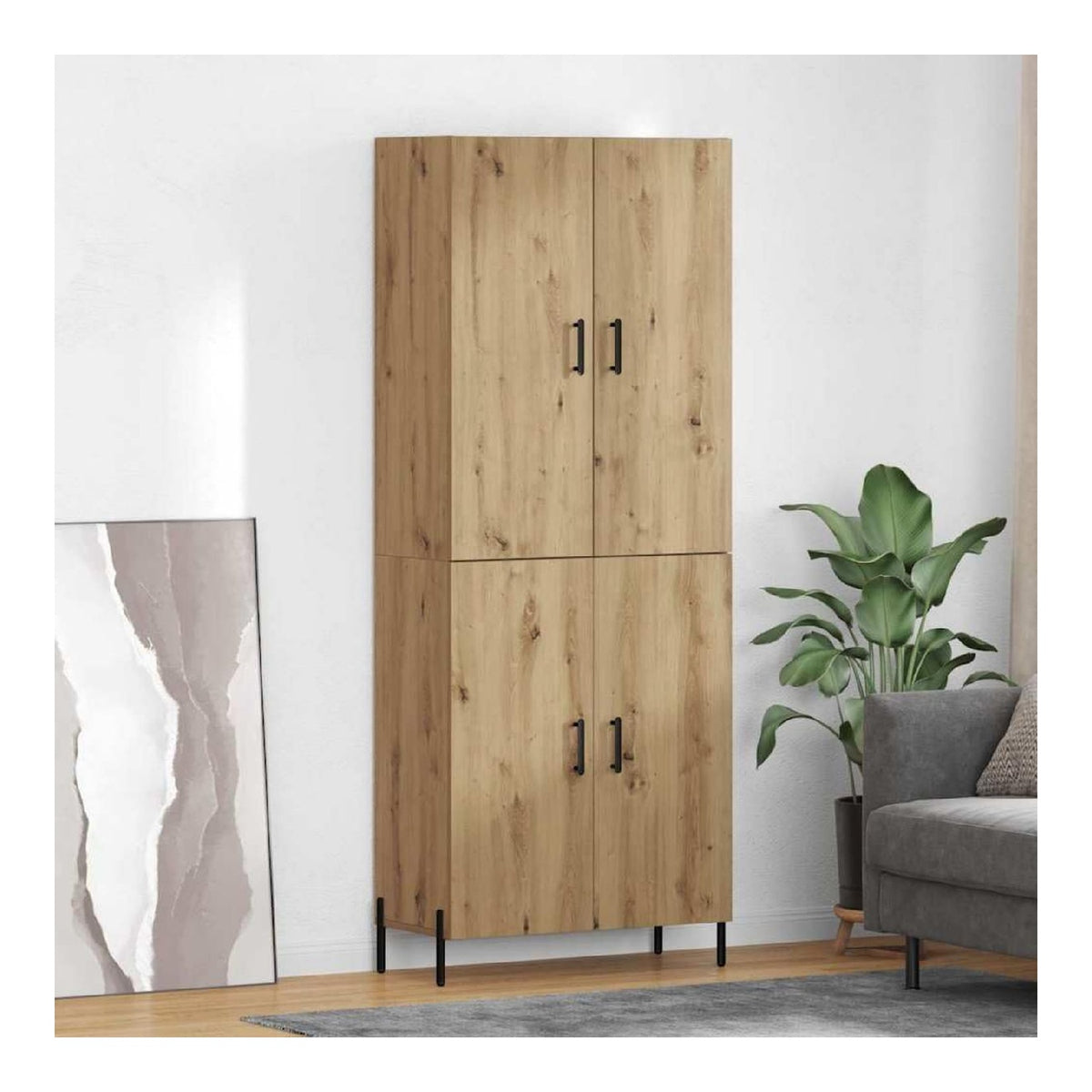Highboard Artisan-Eiche Holzwerkstoff 69,5 x 34 x 180 cm wandmontiert mit 2 Turen modernes Sideboard Cabinet fur Wohnzimmer, Kuchenmobel und Stauraum optimiert