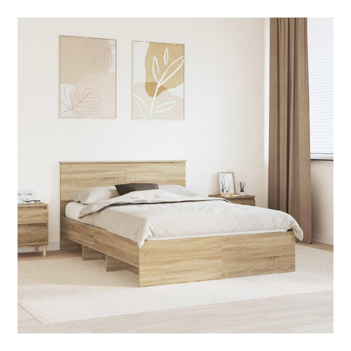 Bettrahmen Sonoma-Eiche 140x200cm, Modernes Holzwerkstoff-Bettgestell mit Kopfteil, Langlebiges Schlafzimmer-Mobel fur Erwachsene, Einfache Montage