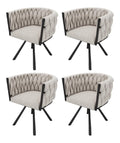 Esszimmerstuhl aus Leinen, 360 drehbar, gepolsterter Stuhl mit 4 Metallstutzbeinen, einfacher Luxury-Loungestuhl, Drehstuhl, Beige, 4 Stuck