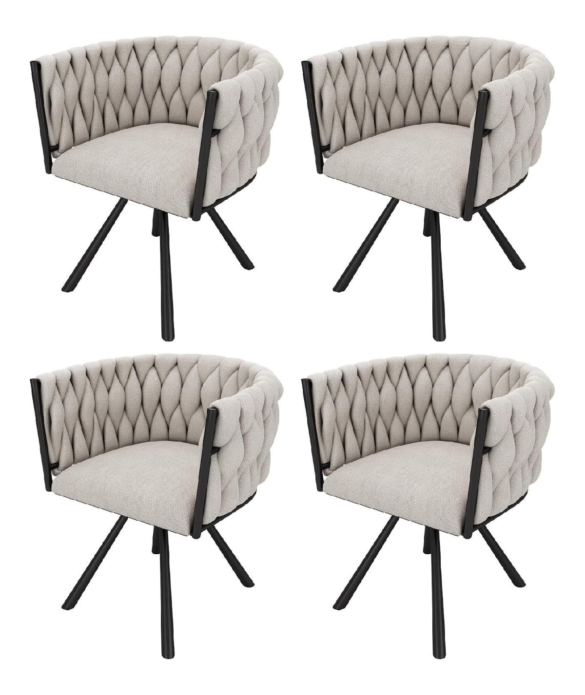 Esszimmerstuhl aus Leinen, 360 drehbar, gepolsterter Stuhl mit 4 Metallstutzbeinen, einfacher Luxury-Loungestuhl, Drehstuhl, Beige, 4 Stuck