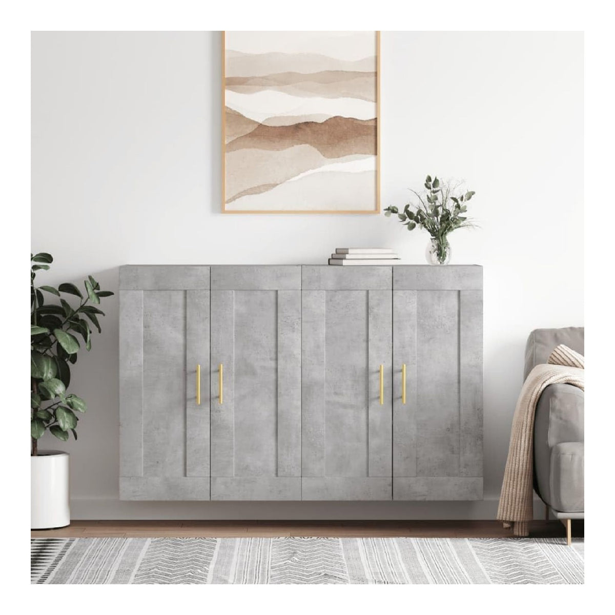 Wandschranke 2er Set, Betongrau Holzwerkstoff, 69,5x34x90 cm, Robustes Sideboard Buffet Cabinet mit Stauraum fur Wohnzimmer, Esszimmer