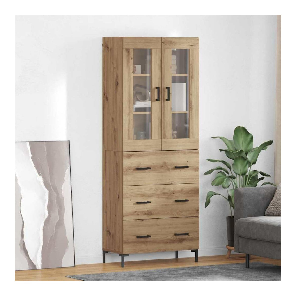 Highboard mit Schubladen in Artisan-Eiche Holzwerkstoff 2 pcs Sideboard Buffet Cabinet mit Stauraum fur Wohnzimmer und Esszimmer modernes Storage Cabinet