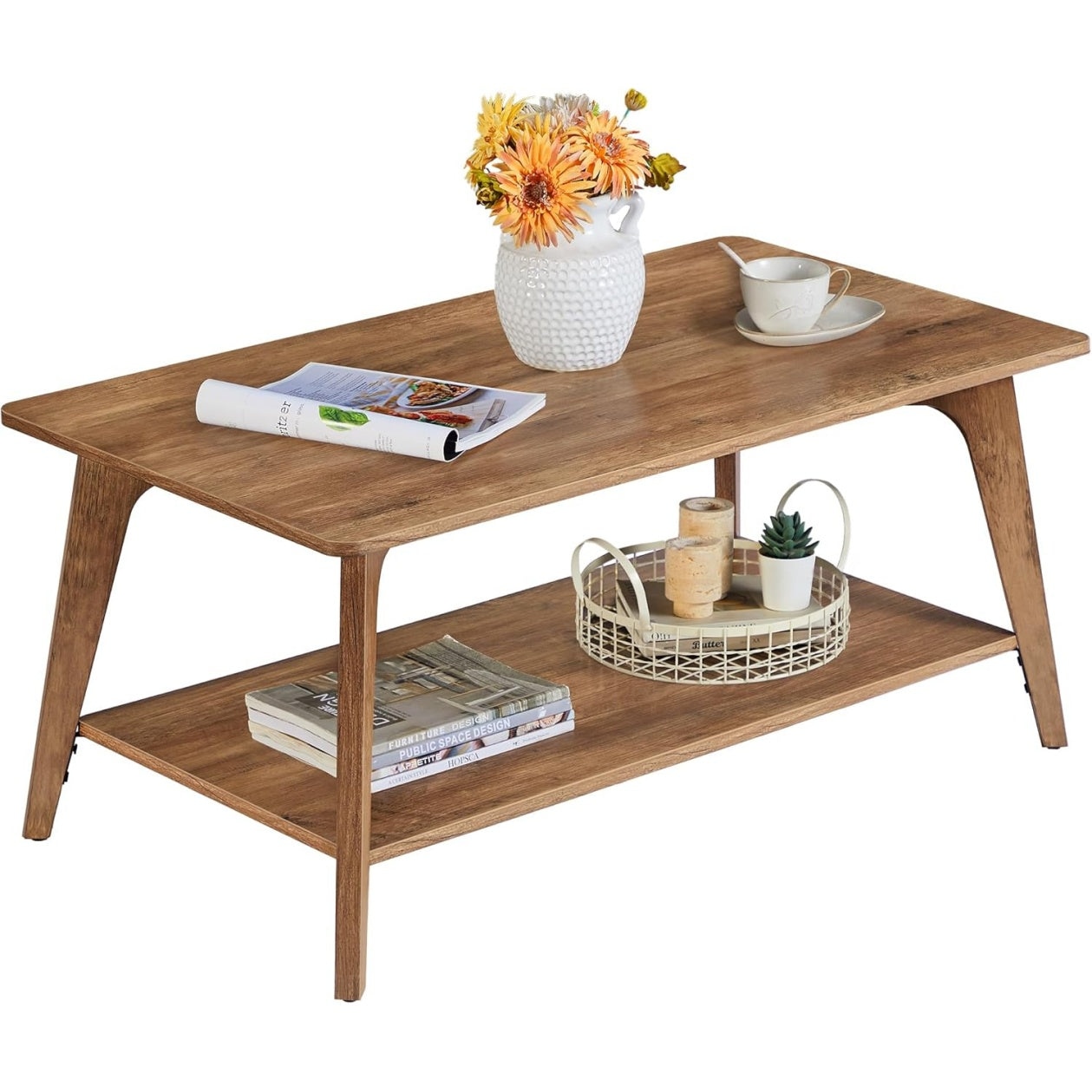 Couchtisch mit 2 Ebenen und Stauraum, 55 ¡Á 100 ¡Á 45 cm,