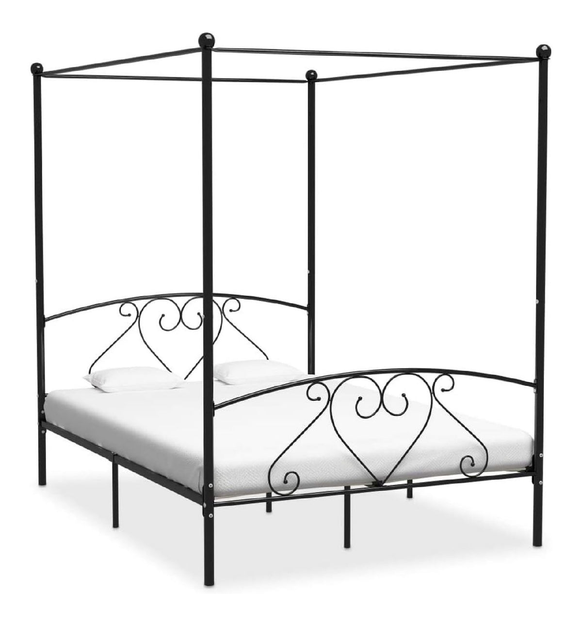Himmelbett-Gestell Doppelbett Metallbett Bettrahmen Lattenrost Schlafzimmerbett Schlafzimmermobel Ehebett Schwarz Metall 140x 200 cm