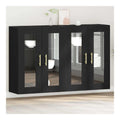 Wandschranke 2 Stuck Schwarz Eichen-Optik Holzwerkstoff 69,5 x 34 x 90 cm mit Glasturen und Regalen, modernes Sideboard Buffet Cabinet fur Wohnzimmer und Esszimmer Stauraum
