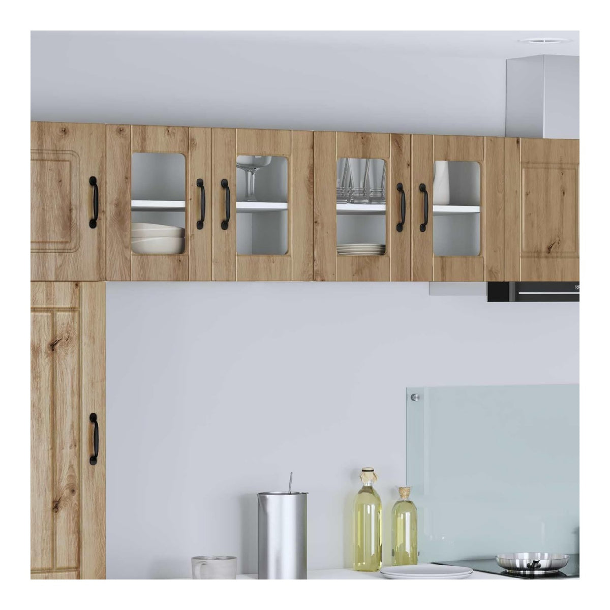 Kuchenschrank 2 pcs Artisan-Eiche Holzwerkstoff 60 x 31 x 40 cm mit 4 Regalen und Scharnierturen, moderner Buffetschrank fur Kuche, Sideboard Kuche, Vorratsschrank Innenbereich