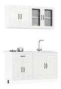 4-TLG. Kuchenmobel Set Kalmar Hochglanz-Wei Holzwerkstoff mit Stauraum, Unterschranke, Hangeschrank, Vitrine fur Kuche, Speisekammer, Esszimmer, Arbeitsplatte, Mikrowelle, Sideboard