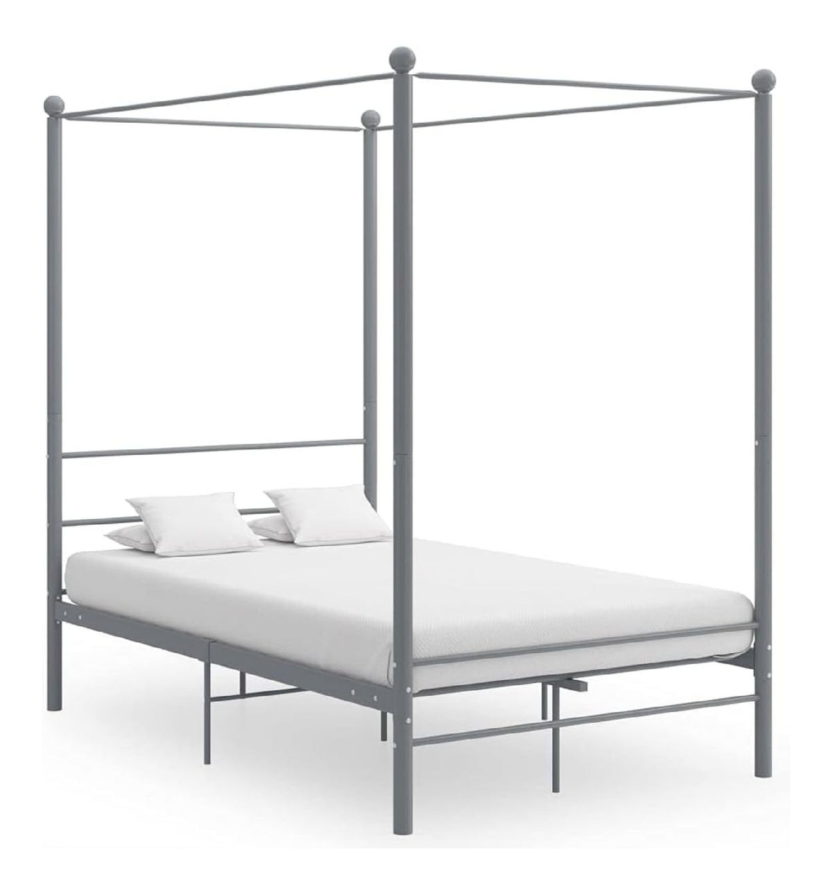 Himmelbett Grau Metall 120x200 cm, Elegantes Bettgestell mit robustem Lattenrost, pulverbeschichtetes Schlafzimmermobel fur Vorhange, ideal fur erholsamen Schlaf