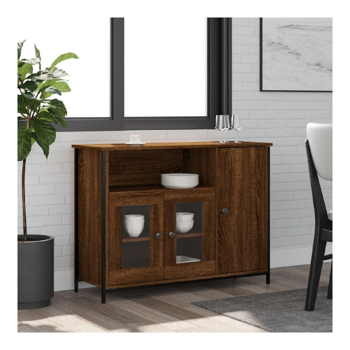 Schranke & Aufbewahrung, Buffets & Sideboards, Sideboard Braun Eiche, 100 x 35 x 75 cm, Holzwerkstoff