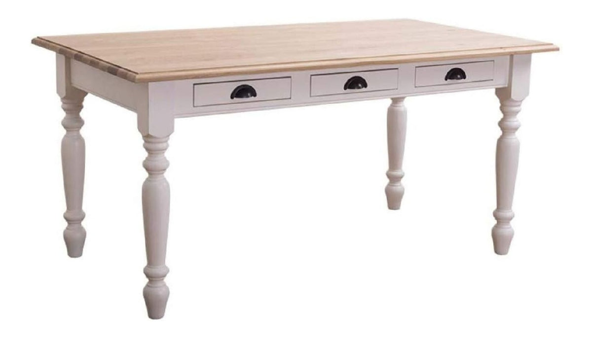 Landhausstil Esstisch mit 3 Schubladen Creme/Naturfarben - Verschiedene Gro en - Kuchenmobel im Landhausstil, Grosse:180 x 90 x H. 78 cm