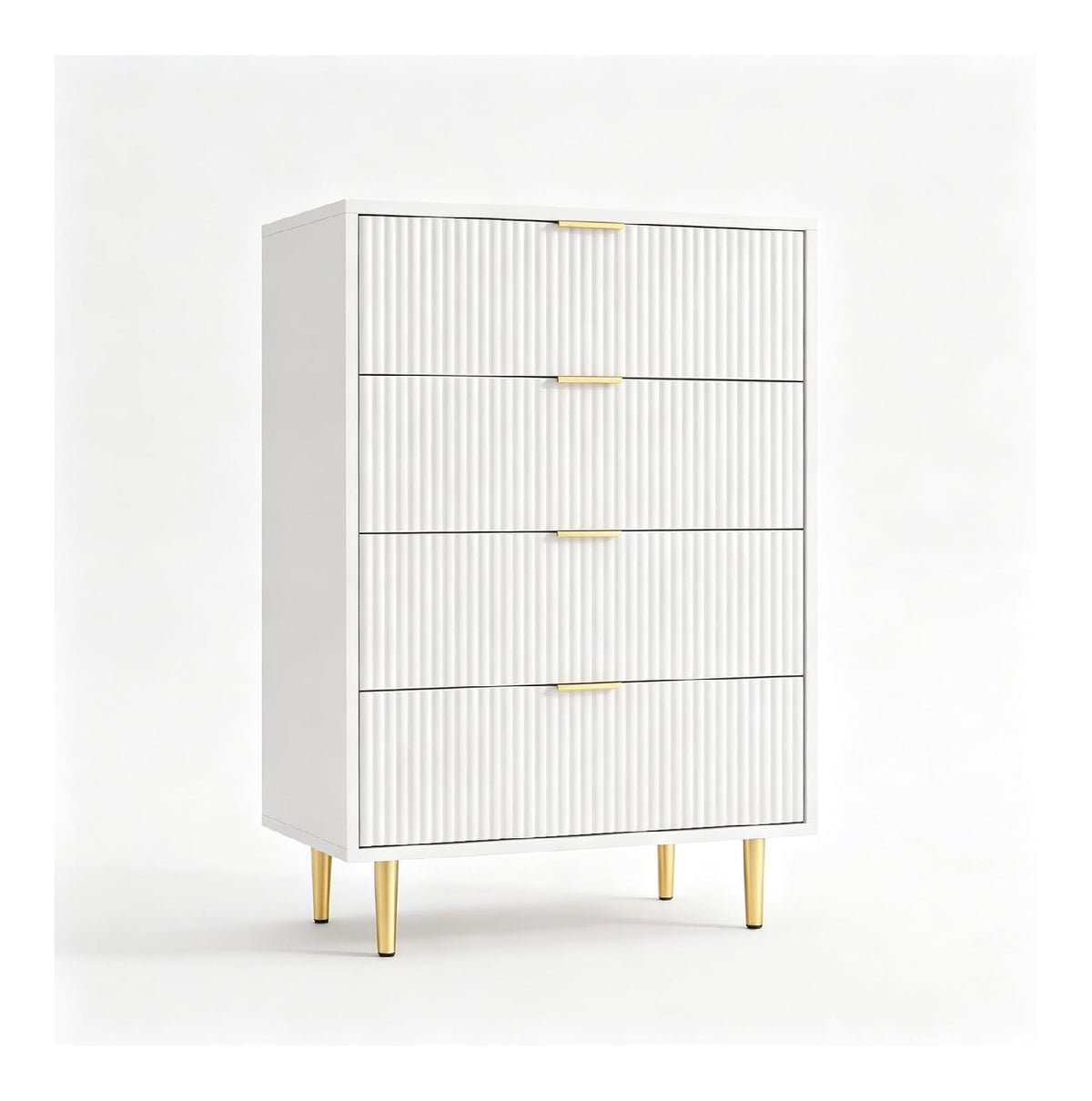 Kommode 4 Schubladen Wellenfront Goldgriffe Warmwei 60 x 40 x 94 cm