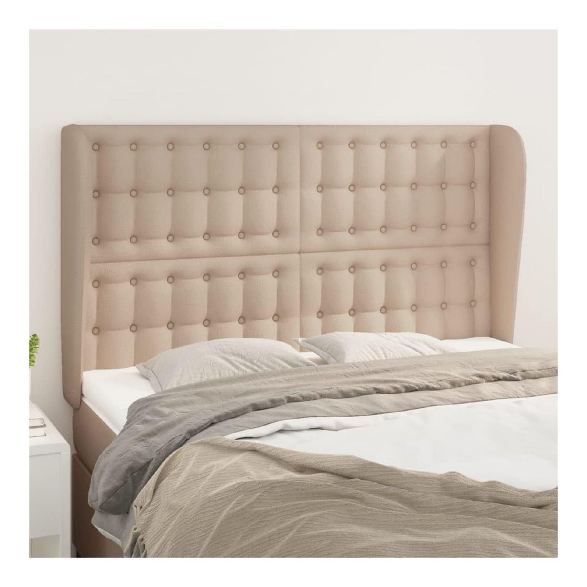 Klassisches Kopfteil Henkel hohenverstellbar 147x23x118/128 cm in Cappuccino, gefertigt aus strapazierfahigem und schmutzabweisendem Kunstleder