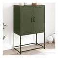 Olivgrunes Highboard, 68,5x38,5x107 cm, Robustes Stahl Sideboard mit 4 Fachern, Industrie-Stil Buffet Cabinet fur Wohnzimmer, Schlafzimmer, praktischer Stauraum