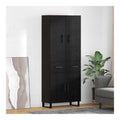 Hochwertiges Sideboard 2er Set Schwarz Eichen-Optik 69,5 x 34 x 180 cm mit Schubladen und Turen, moderner Kommodenschrank fur Wohnzimmer, Flur und Kuche, stabile Holzwerkstoff-Konstruktion