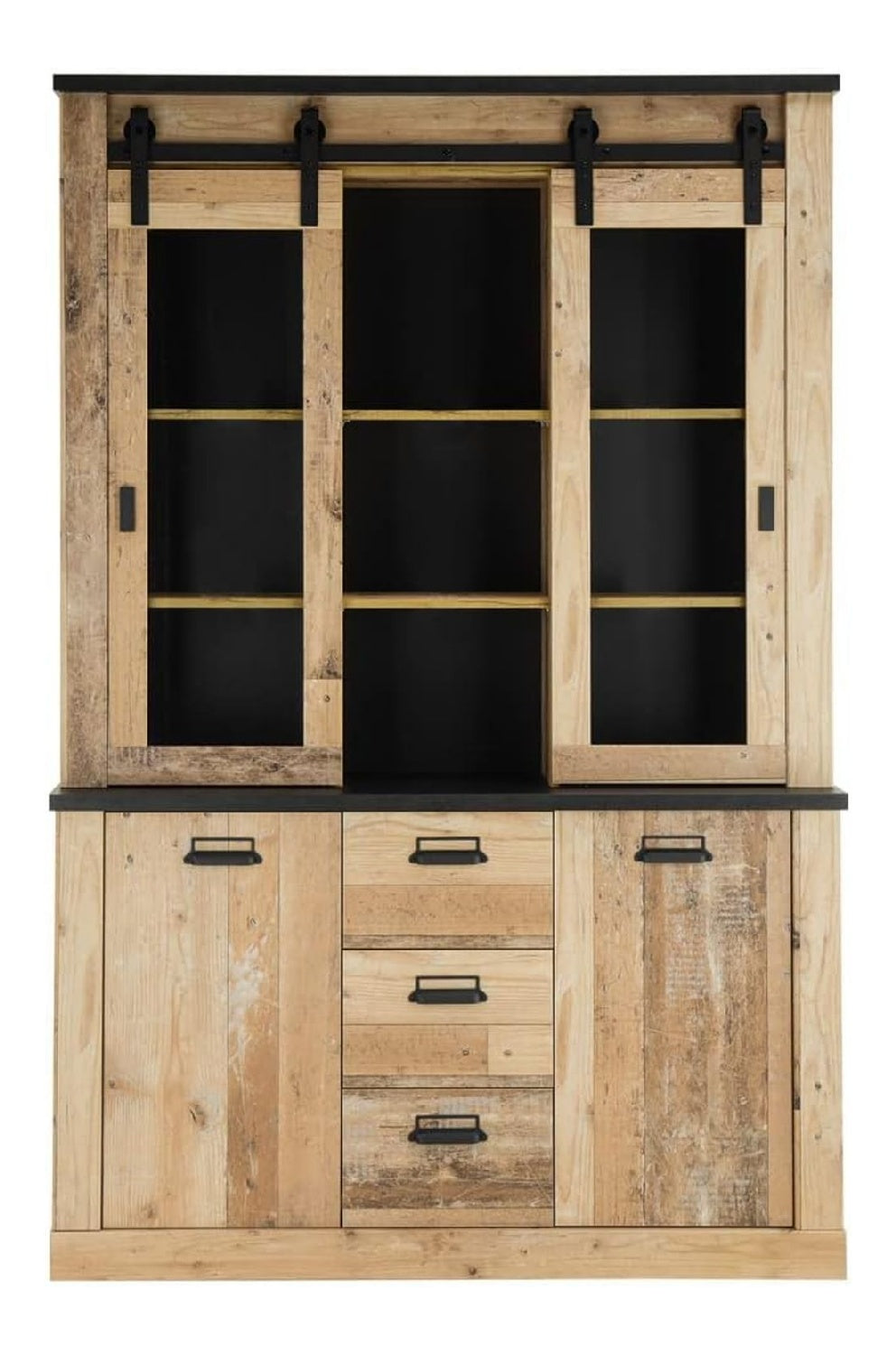 Buffetschrank in Old Style hell Nb. mit anthrazit, B/H/T: ca. 133/201/38 cm