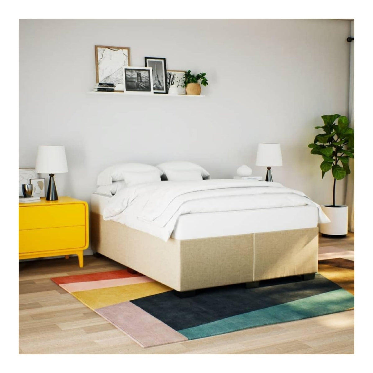 Bettgestell Creme 140x200 cm, Stoffbezug, Robustes Kiefernholz, Lattenrost, Schlafzimmer-Mobel, bequemes Plattformbett fur erholsamen Schlaf