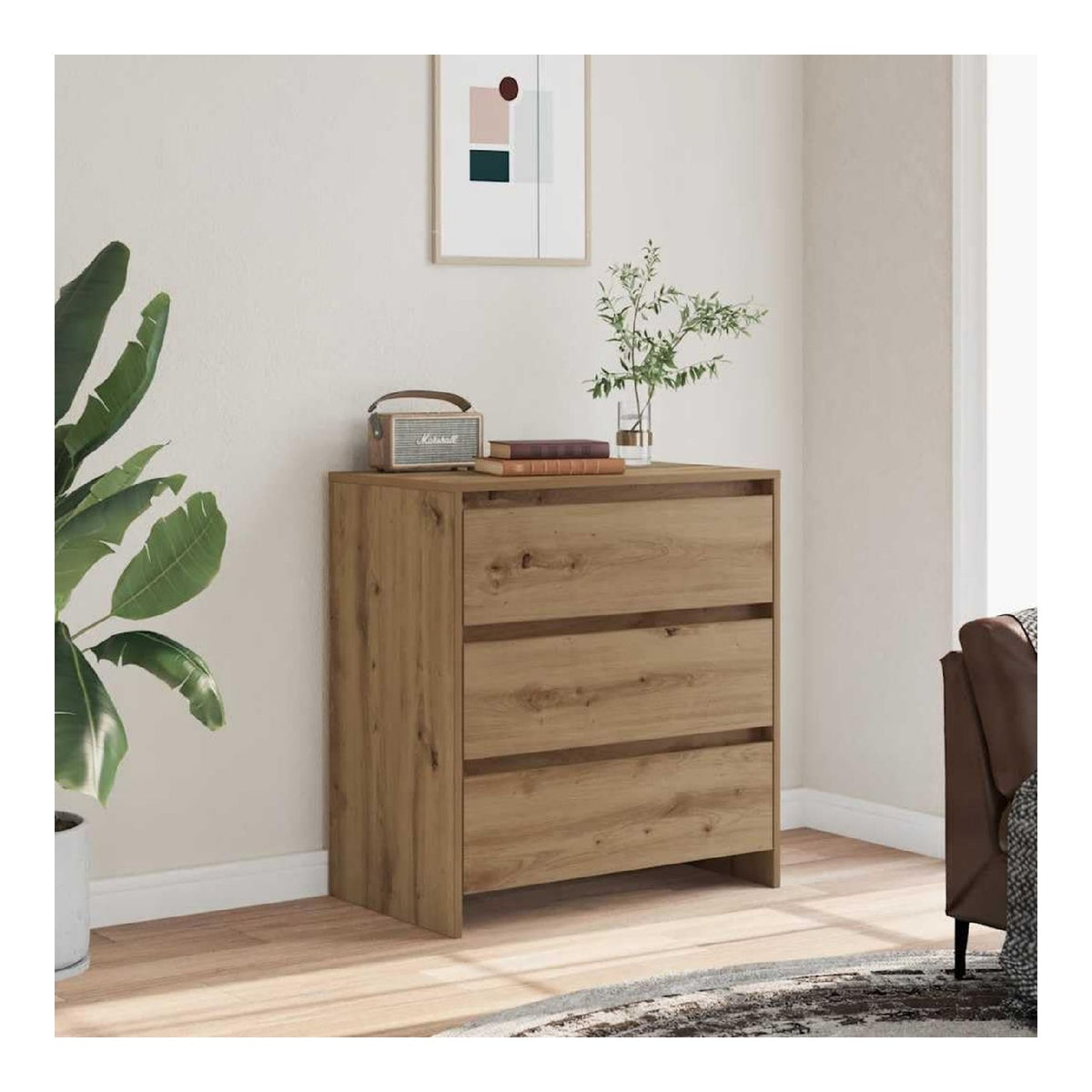 Sideboard Artisan-Eiche aus Holzwerkstoff 70x41x75 cm, geraumiger Sideboard Schrank, Kuchenmobel und Wohnzimmer Aufbewahrung, Buffet und Kuchenbuffet mit Stauraum
