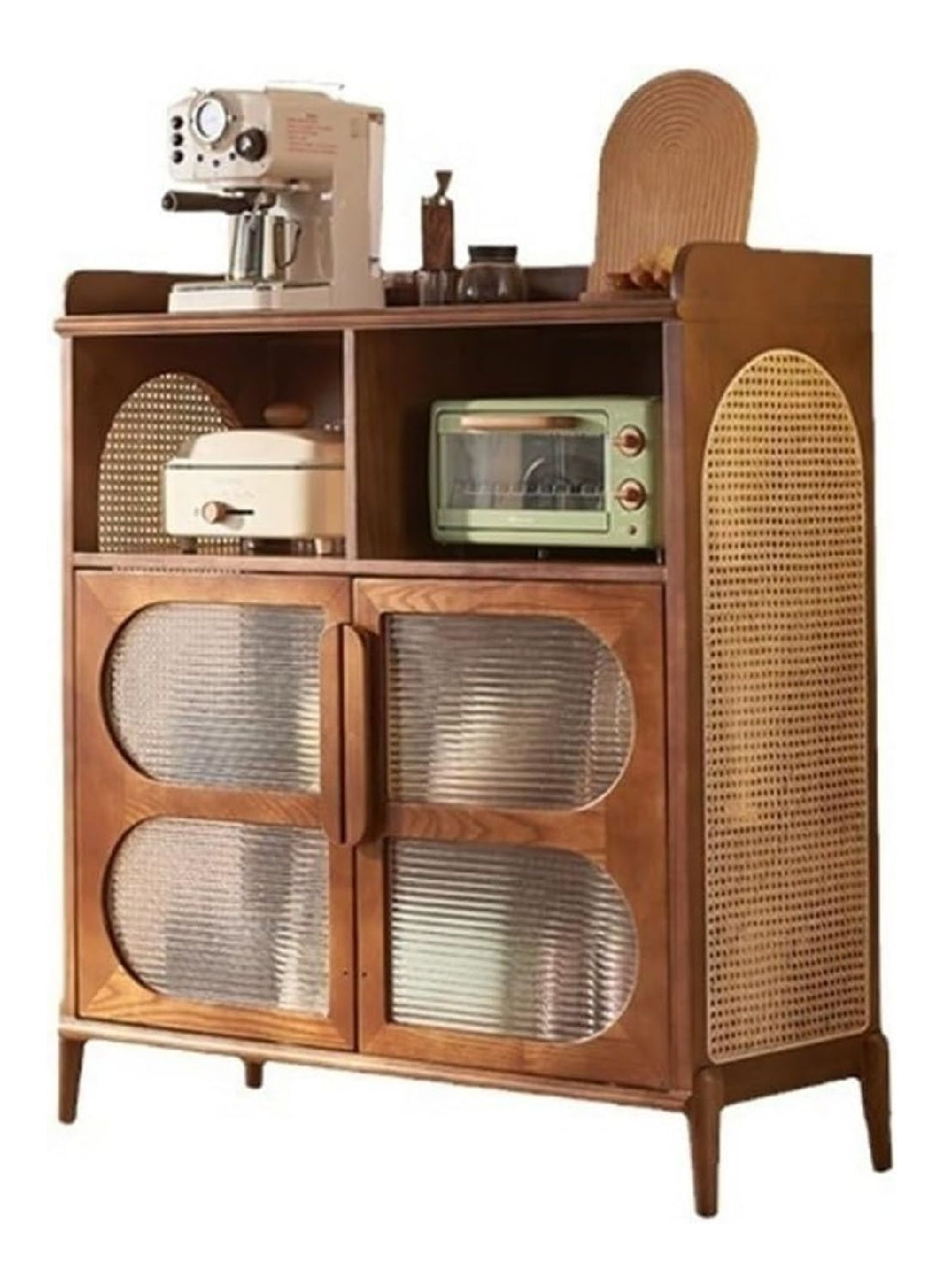 Aufbewahrungsschrank aus Rattan, Massivholz, Schrank fur Wohnzimmer, Eingang, Doppeltur, Speisekammer