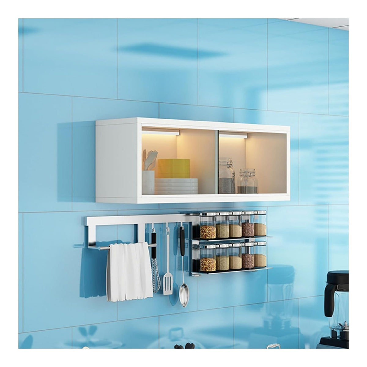 Wandschrank mit Schiebetur, robust und modern, idealer Aufbewahrungsschrank fur Kuche, Garage und Hauswirtschaftsraum, platzsparende Wandmontage(Wit,80cm)