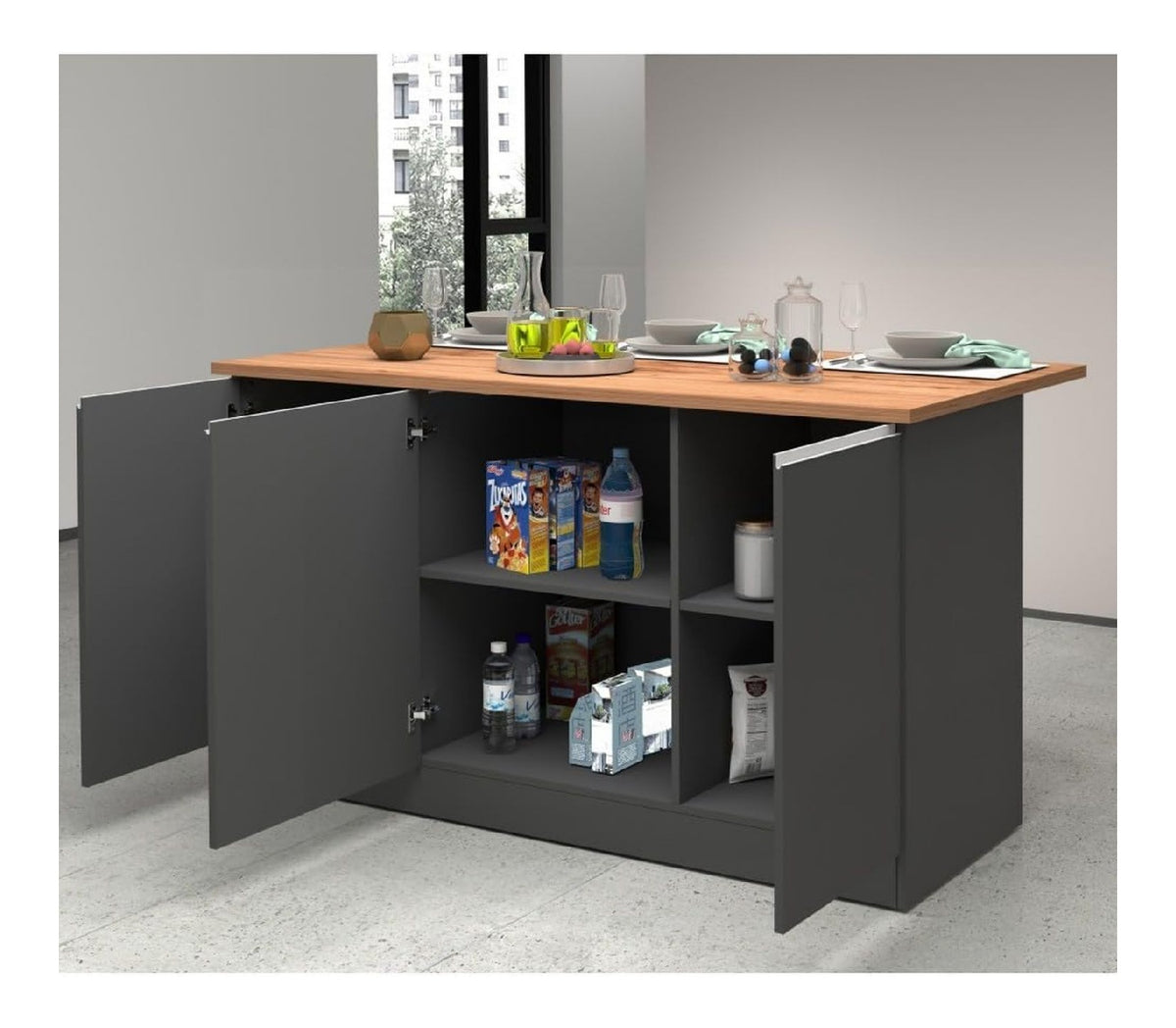 VE.CA Clarissa Kucheninsel - Kuchenschrank - ideal fur eine komplette Kuche - ideal als Esstisch - Farbe Anthrazit/Wotan - Made in Italy