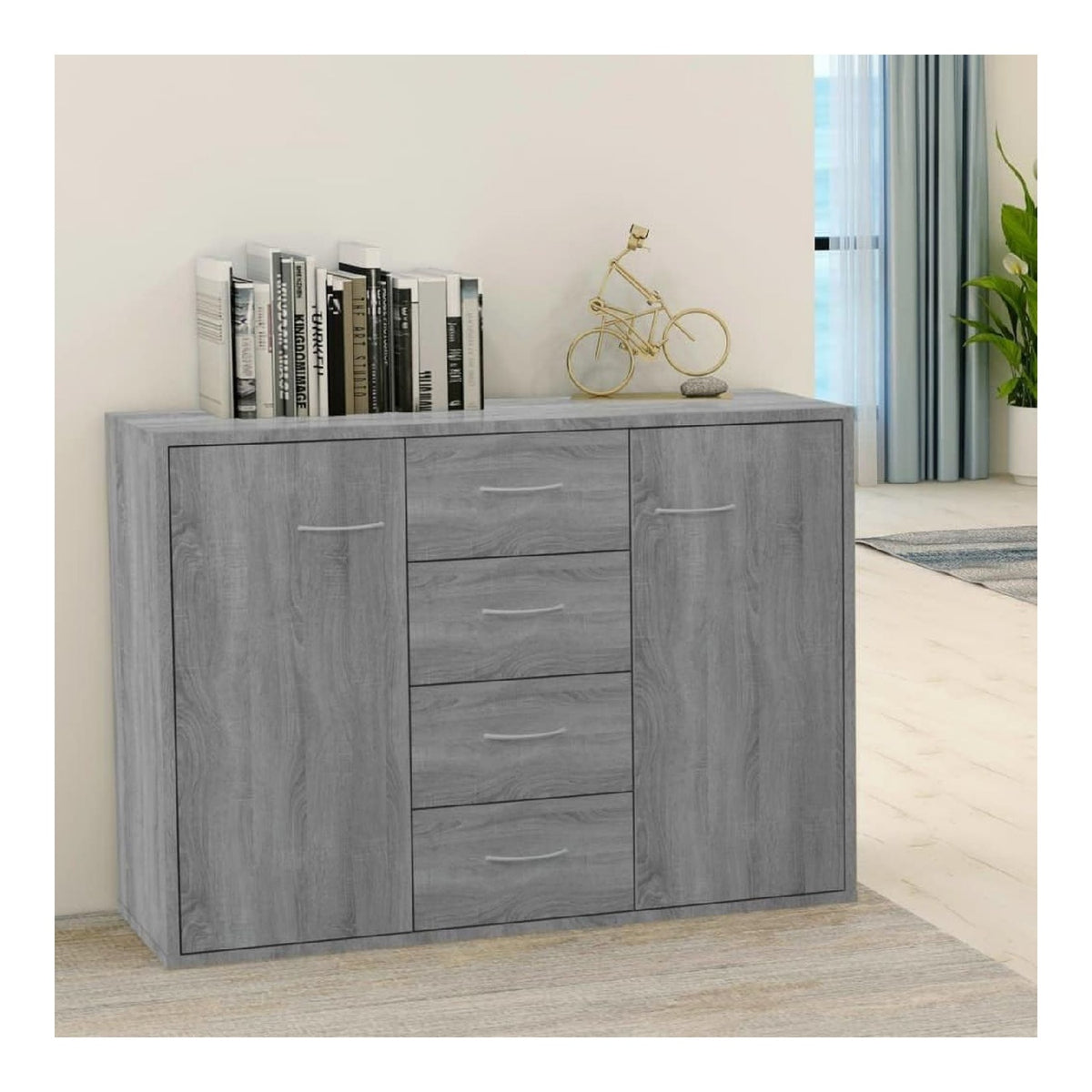 Sideboard Grau Sonoma Holzwerkstoff 88x30x65 cm mit 4 Schubladen und 2 Turen vielseitiges Kuchenmobel fur Wohnzimmer und Esszimmer mit viel Stauraum und Stabiler Oberflache