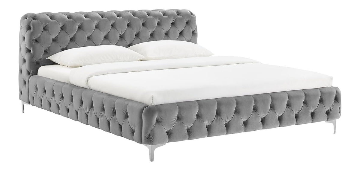 Design Doppelbett MODERN BAROCK - 180x200cm - grau Samt Chesterfield Bett Samtbezug
