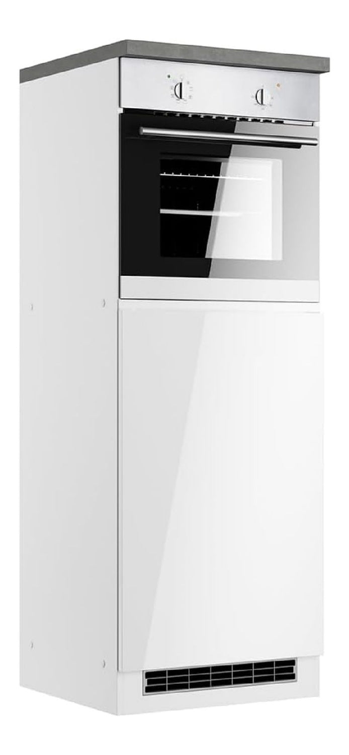 Kuchenschrank Umbauschrank fur Kuhlschrank und Backofen 60 cm, Hochglanz wei , Arbeitsplatte Betonoptik