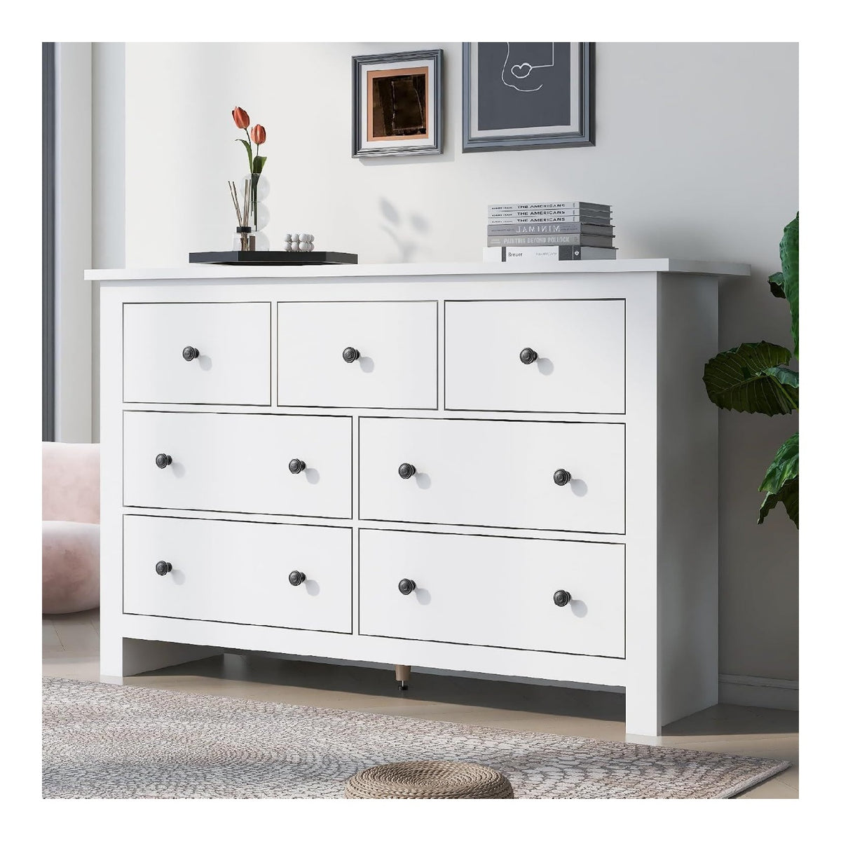 KAZZIO Moderne minimalistische gro e Kapazitat Esszimmer Schrank mit Mehreren Schubladen Buffet, Kaffee Bar Schrank mit 7 Schubladen fur Eingang, Kuche, Esszimmer und Wohnzimmer (Wei )