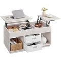 H?henverstellbarer Couchtisch mit 2 Schubladen, offenen F?chern und verstecktem Stauraum,