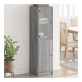 Highboard mit Glastur Grau Sonoma Holzwerkstoff 35x37x142 cm Kommode Sideboard Wohnzimmer Schrank mit viel Stauraum und Stabiler Verarbeitung