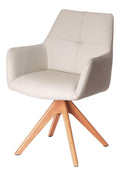 Stuhl ALMARA - 62cm - beige - Echtleder Massivholz-Beine drehbar Armlehne
