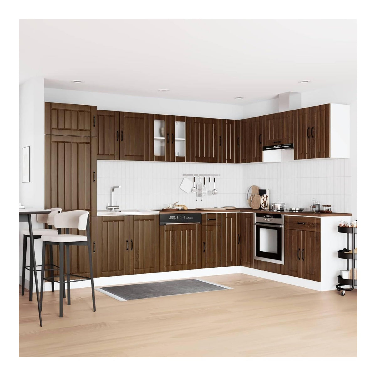 Waschbecken-Unterschrank Lucca braun Eichen-Optik Holzwerkstoff 80x46x81,5 cm mit 2 flachenbundigen Turen Stauraum fur Kuche und Vorratsschrank mit Bugelgriffen und stabilem Stand